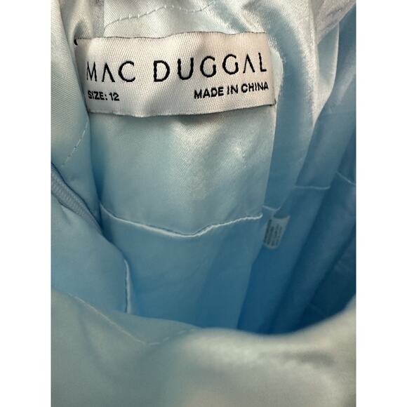 Mac Duggal Light Blue Sleeveless Halter Neck Ruche Skirt Ruffle Dress Size 12 - Picture 6 of 9